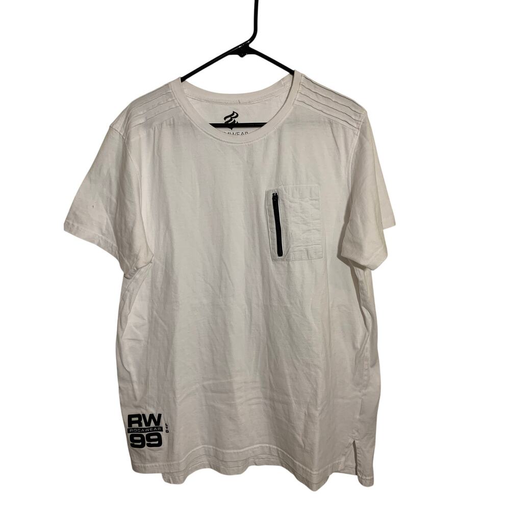 Vtg Rocawear White and Black Mens  Short Sleeve T Shirt Sz Large Logo 99